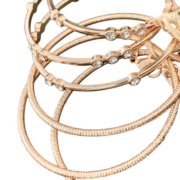 Jessica Simpson Rose Gold & Crystal Accent Bangle Bracelet Set of 6 New Signed - Picture 2 of 8